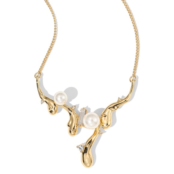 Alexis Bittar Crystal & Pearl Filigree Bib Necklace - Picture 2 of 7